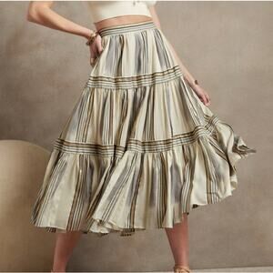 Banana Republic Zephyr Midi Shimmering Gold Tiered Boho Flowing A-Line Skirt-10